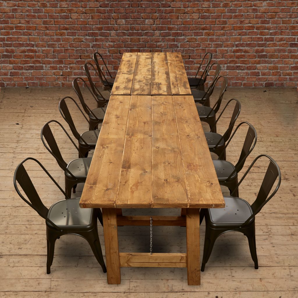 Wooden Tables and Metal Chairs to hire