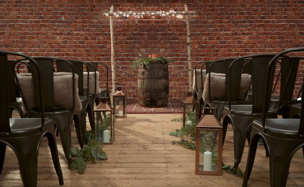 Chairs, Arch and Decor for Industrial Wedding Aisle
