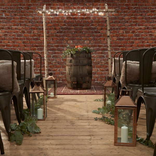 Chairs, Arch and Decor for Industrial Wedding Aisle